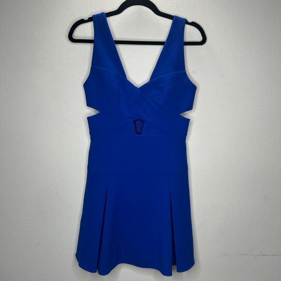 NWT BCBGMAXAZRIA Royal Blue Harlie Criss-Cross Keyhole Front Pleated Mini Dress - Picture 4 of 11